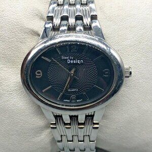 3/$30 Steel by Design Watch Women Black Dial Silver Tone Bracelet 6.25"